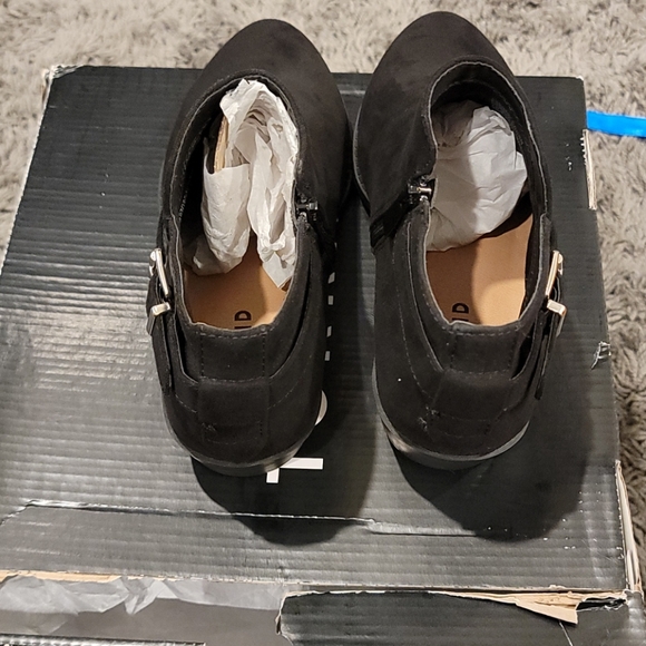 BLACK FAUX SUEDE BUCKLE ANKLE BOOT (WW) - Picture 9 of 10